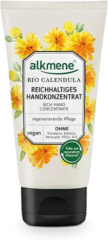 Alkmene Crema de Manos Concentrada en Caléndula Orgánica - Crema para Manos Secas y Agrietadas - Crema Vegana sin Siliconas, Parabenos, Aceite Mineral, PEGs, SLS y SLES (1x 75 ml)  