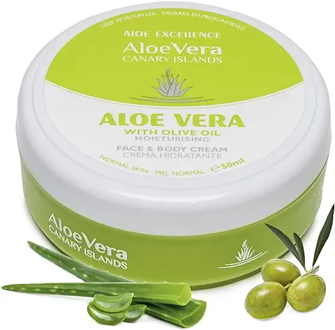 ALOE EXCELLENCE – Crema Hidratante de Aloe Vera con Aceite de Oliva | Crema Facial y Corporal | Crema Hidratante y Regeneradora | Cuidado Diario de la Piel | 100% Natural, Made in Canarias | 50 ml  