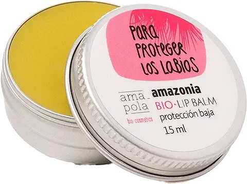 AMAPOLA BIO-COSMETICS - Bálsamo Labial Solar FPS 10 - Protección Labial Sensible - Ingredientes Ecológicos y Veganos, Claro, 15 ml  