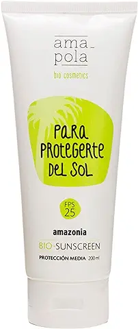 AMAPOLA BIO Crema Solar Ecológica - Tamaño Grande - No Queda Blanco - Fácil de Extender - FPS 25 - Protección Solar Mineral Orgánica Certificada - UVA y UVB - Sin Nanopartículas [200 ml]  