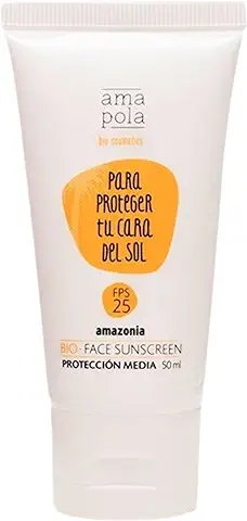 AMAPOLA BIO Protector Solar Facial 25 - Crema Solar Facial - Cosmética Ecológica - No Queda Blanco - Protección Solar Mineral Media FPS 25 - Hidratante - 100% Vegano - Sin Nanopartículas  