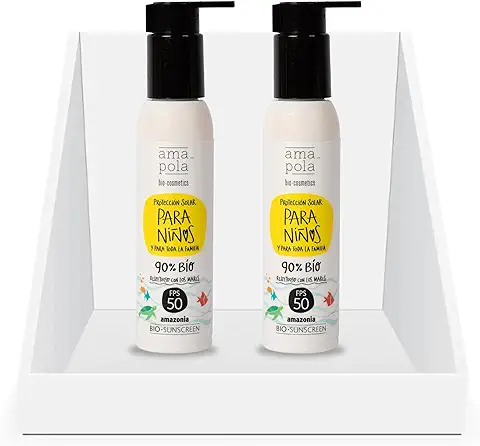 AMAPOLA BIO Protector Solar Infantil [Pack de 2] 90% Bio - No Queda Blanco - Fácil de Extender - FPS 50 - Protección Solar Mineral Orgánica Certificada - UVA y UVB - Sin Nanopartículas [125 ml x 2]  
