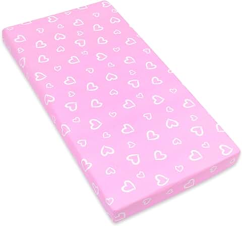 Amilian Sábana Bajera Ajustable para cuna de Bebé, 60 x 120 cm, 70 x 140 cm, 100% Algodón, para Bebé, ropa de cama de Bebé, Tamaño: 140 x 70 cm, Patrón: Corazones rosa  