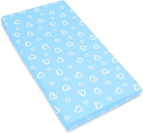 Amilian Sábana Bajera Ajustable para cuna de Bebé, 60 x 120 cm, 70 x 140 cm, 100% Algodón, para Bebé, ropa de cama de Bebé, Tamaño: 120 x 60 cm, Patrón: Corazones azul  