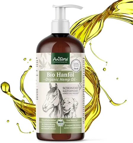 AniForte Aceite de Cáñamo Orgánico Prensado en Frío para Perros y Caballos 1 Litro - 100% de Aceite de Cáñamo Puro como Aditivo, Aceite de Cáñamo de Primera Calidad  