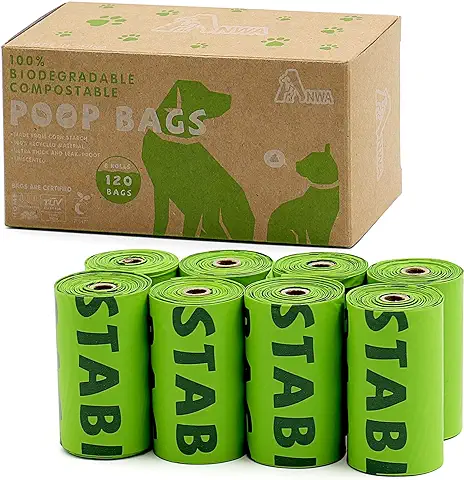 ANWA Bolsas Biodegradables para Excrementos de Perro, Bolsas Compostables, Extra Gruesas, a base de Vegetales, Certificadas, 100% Ecológicas  