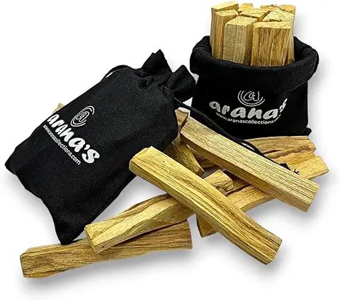 Arana's - Palo Santo Natural - 250 gr Madera Sagrada para Quemar Autentica de Perú - Incienso XL Premium Ecologico y Sostenible Cortado a Mano - Saco Algodon de Regalo - Amuletos de la Suerte  