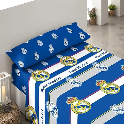 Asditex Juego de Sábanas 3 Piezas Real Madrid Cama 90 cm. (sábana de 160x270 Cm.-Bajera de 90x200+28 cm. y Almohada de 45x110 cm.)  