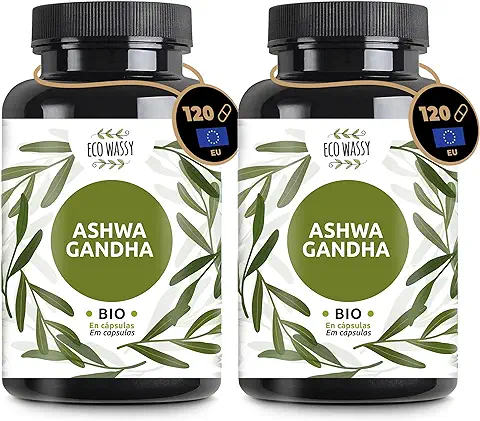 Ashwagandha Ecológica |BIO| 240 Capsulas De Alta Potencia. Veganas, 100% Natural Y Pura. Sin Aditivos | Bienestar Mental Y Físico, Antiestrés. Suplemento Adaptogeno De La India. Dosis Max 1125Mg  