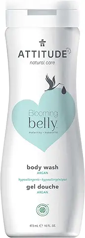 ATTITUDE - Blooming Belly - Gel de Ducha Natural con Argan - Dedicado a Futuras Mamás - Sin Ingredientes Nocivos - Hipoalergénico - Certificados EWG y Ecologo - Vegano y sin Crueldad - 240 ml  