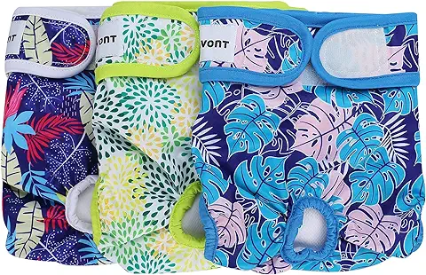Avont 3 Packs - Pañales Lavables para Perras, Reutizables y Duraderos para Perros Hembra, Female Dog Diapers Altamente Absorbentes -L, 18"-24" Cintura,Plantas  