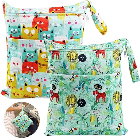 Ballery Bolsa de Pañales, Lavable Mojado y Seco Bolsa de Pañales Reutilizable Bebe Bolsas Pañales Sucios Organizador Impermeable Proof Húmeda Seca Bolsa con Doble Cremallera(L & L, Verde)  