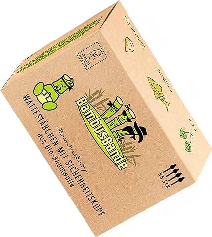 BambusBande - Bastoncillos de Algodón de Bambú y Algodón con Cabeza de Seguridad, 55 Unidades, Alternativa Sostenible a Madera y Plástico, 100% Orgánicos y Respetuosos con el Medio Ambiente.  
