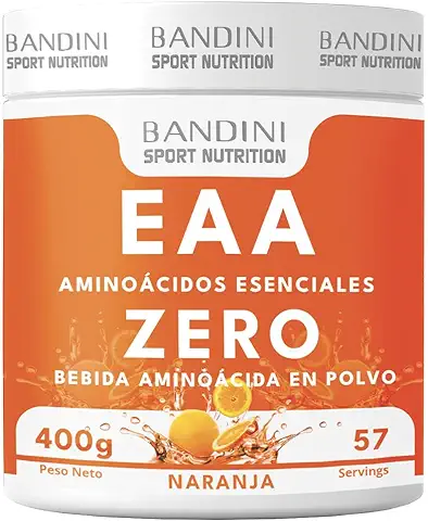 Bandini® EAA Aminoácidos Esenciales en Polvo 400gr | 9 Aminoacidos Esenciales | Intra Pre Post Workout | Recuperación Muscular Rápida | Reduce Estrés y Fatiga | Vegano y sin Azúcar (Naranja)  