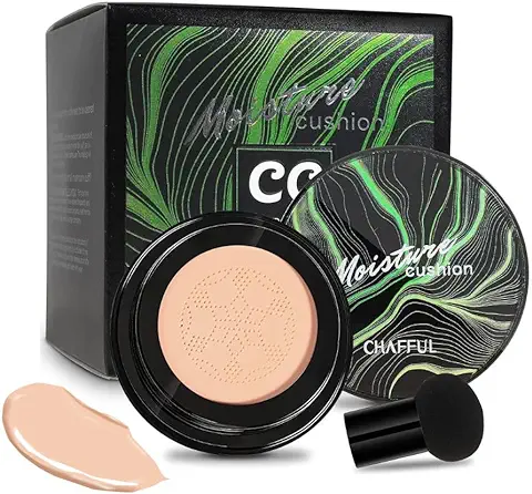 Base de Maquillaje BB Cream Larga Duracion con Aplicador Mushroom Head y Air Cushion, Corrector Liquid Foundation Hidratante Waterproof, CC Cream Tono Natural, Nude, Facil Aplicacion  