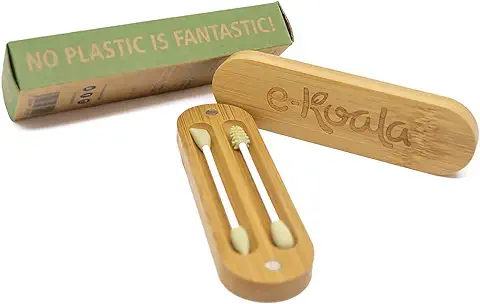 Bastoncillos Reutilizables | Kit de 2 Bastoncillos Ecológicos Verdes con 4 Puntas Diferentes de la Marca E-koala | Bastoncillo Oidos de Silicona| Caja de Bambú Orgánico | Residuo Cero  
