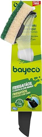 Bayeco - Estropajo con Mango Click & Limpio - Mango Rellenable - Evita el Contacto Directo con la Suciedad - Sistema Dispensador de Detergente - Incluye Estropajo Sustituible - 1 Unidad  