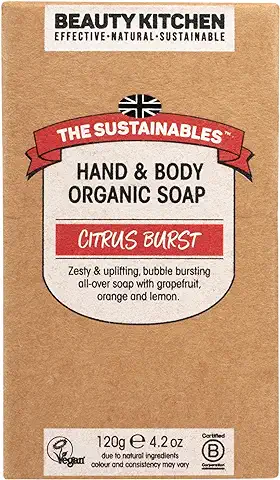 Beauty Kitchen The Sustainables Citrus Burst Hand & Body Organic Soap with Essential Oils - 120g Vegan Soap Bar - Eco-friendly and Sustainable Products  