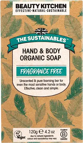 Beauty Kitchen The Sustainables Fragrance-Free Hand & Body Organic Vegan Soap for Sensitive Skin - 120g Bar, Zero Waste - Eco-friendly and Sustainable Products