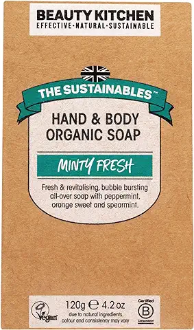 Beauty Kitchen The Sustainables Minty Fresh Hand & Body Organic Vegan Soap with Essential Oils - 120g Bar, Zero Waste - Eco-friendly and Sustainable Products  