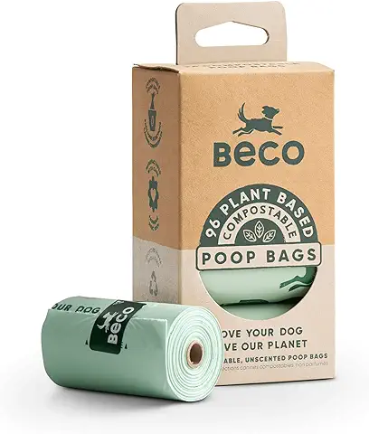 Beco Home - Bolsas Compostables para Excrementos, 96 Bolsas, 8 Rollos de 12, sin Perfume, Compatibles con Dispensador, Color Beige y Crema  
