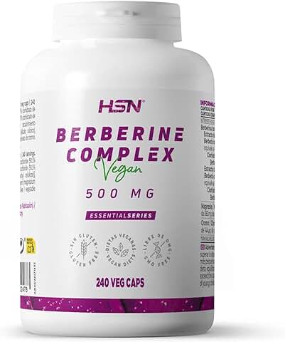 Berberina 1500 MG - Berberis Aristata - de HSN | 240 Cápsulas Vegetales con Berberina HCl | Control de la Glucosa y Reducir Triglicéridos* | No-GMO, Vegano, Sin Gluten  
