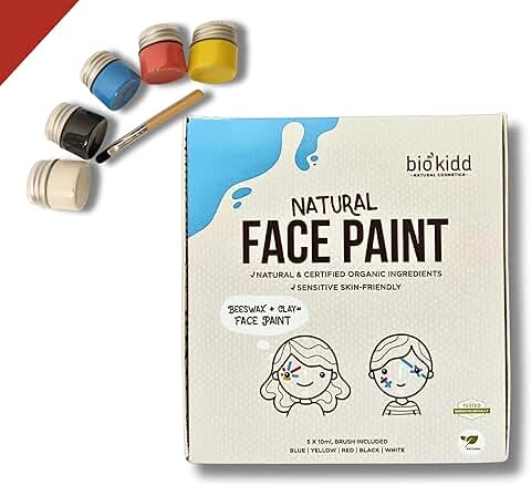 BioKidd Kit de Pintura Facial para Niños para Pieles Sensibles No Tóxicas, Set de Pinturas Faciales Corporales Naturales Ecologicas al Agua - Halloween Magic Party, 5 Colores para Pintar la Cara  