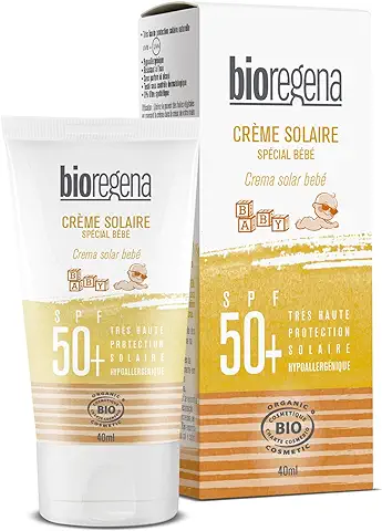 Bioregena - Crema Solar Bio, Factor de Protección 50+, para Piel Sensible de Bebés de Más de 6 Meses, Crema, 40 Mililitros  