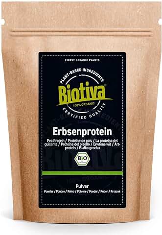 Biotiva Polvo de guisante orgánico 1 kg - contenido de proteína del 83% - 100% aislado de proteína de guisante - libre de gluten, soja y lactosa