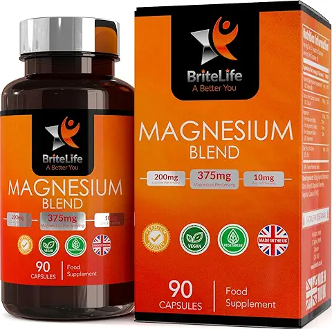 BL Complejo de Magnesio Glicinato, Malato y Citrato | 90 Cápsulas de Magnesio - 375mg de Citrato de Magnesio, Malato y Glicinato de Magnesio con Zinc, Calcio y Vitamina B6 | Sin OGM, Lácteos y Gluten  