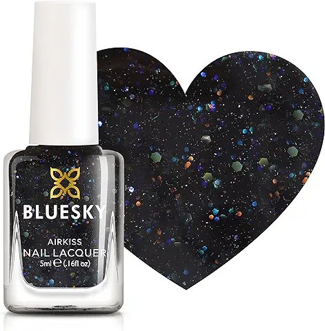 Bluesky Starry Night - Esmalte de Uñas Infantil, Inodoro, con base de Agua, no Tóxico y Fácil de Quitar, 5 ml, Color Negro con Purpurina  