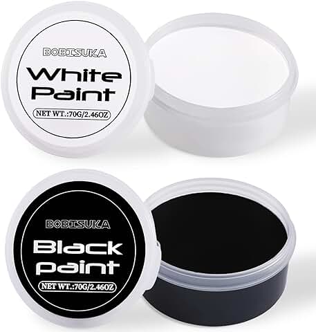 BOBISUKA Pinturas Corporales Blanco(70g) y Negro(70g) - Set de Maquillaje Adultos - Pintura Facial para Maquillaje Teatral, Halloween, Carnaval, Fiesta, No Tóxico Resistente al Agua Larga Duración  