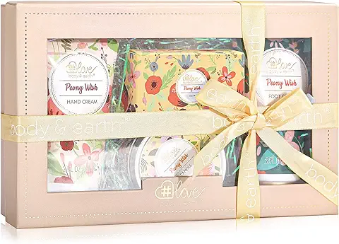 BODY & EARTH # LOVE Crema Reparadora para Piel Aroma de Peonía 4 Piezas : Crema de Manos, Crema para Pies, Jabón, Velas Perfumadas Regalo de Cumpleaños para Mujeres  