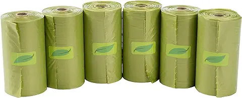 Bolsas Biodegradables para Caca de Perros, 90 Unidades, 6 Rollos, Bolsa Basura Perro Fuerte y Resistente a Fugas, Bolsitas Caca Perro Ecológicas, Color Verde  