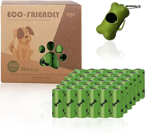 Bolsas caca Perro Ecologicas,36 Rollos/540 Unidades,Extra Grueso,fuertes y a Prueba de Fugas. Biodegradable con Dispensador Porta-Bolsas  