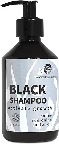 B.O.T cosmetic & wellness Black Shampoo Champú Anticaída Natural con Café Ricino, Keratina y Extracto de Cebolla Detox Champu Acelerador - 250 ml