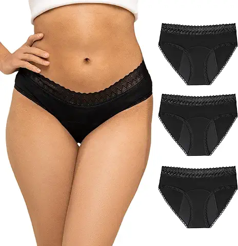 Bragas Menstruales Negras - Bragas de Mujer de Protección Hygiénia Absorbente y Lavable - Ropa Interior Mujer Ecológica y Reutilizable para la Menstruación  