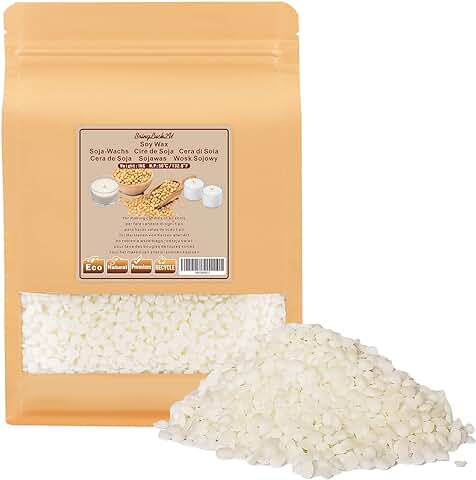 BringLuck2U Cera de Soja, Cera de Soja 100% Vegetal Producto Ideal para la Fabricación de Velas - Cera Natural (1kg)  