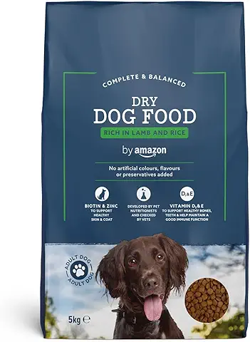 By Amazon - Alimento seco Completo para Perro Adulto rico en Cordero y Arroz, 5 kg (Paquete de 1)  
