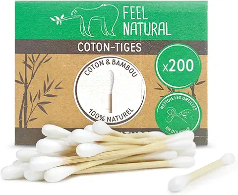 Caja de 200 Bastoncillos Blancos de Bambú Feel Natural  