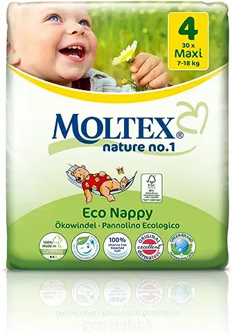 Caja de Cartón - 120 Unidades MOLTEX Nature No1 Pañales Ecológicos bio oso Pañales Bebés MAXI Gr 4 (7-18 kg) 4x 30 Unidades  