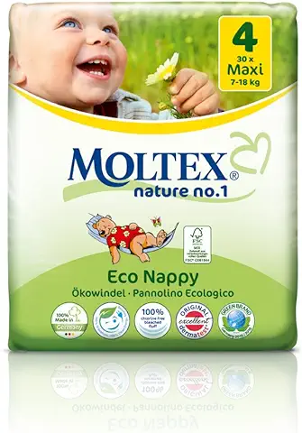 Caja de Cartón - 120 Unidades MOLTEX Nature No1 Pañales Ecológicos bio oso Pañales Bebés MAXI Gr 4 (7-18 kg) 4x 30 Unidades  