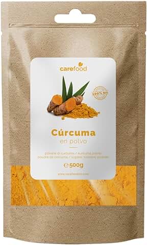Carefood - Cúrcuma Orgánica en Polvo - Superfood Cúrcuma 100% Bio y Apta para Veganos - Superalimento Ecológico Ideal para Leche Dorada, Comidas y Desayunos - 500 g  