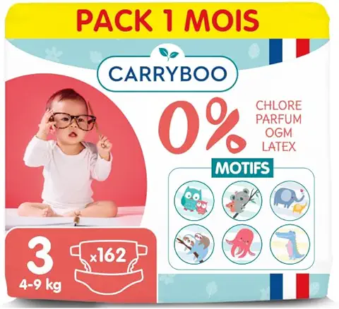 CARRYBOO Pañales Ecológicos Dermo-Sensitivos 4-9 kg Tamaño 3 – Lote de 3 (162 Capas)  