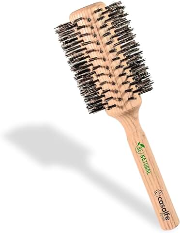 Casalfe Cepillo Madera Sostenible Redondo Alisador Cerda Jabalí - Antifrizz Diámetro XL para pelo Largo y para Crear una onda Abierta.  