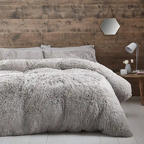 Catherine Lansfield Cuddly Juego de Funda de Edred, Poliéster, Plateado, 3 Piezas, Super King Duvet Set  