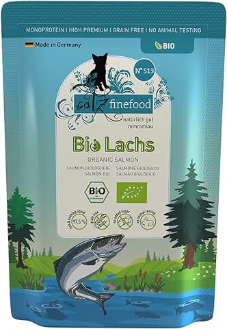 Catz Finefood Comida para Gatos Bio de Salmón – N° 513 – Comida Húmeda para Gatos – 12 x 85 g – sin Cereales ni Azúcar Añadido (1,02 kg)  
