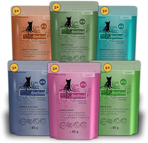Catz Finefood - Comida para Gatos en Paquete Múltiple, 12 Bolsas (de 85 g Cada una) No.15-No.25  