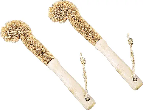 Cepillo de Botella Limpieza Doblar la Cabeza del Cepillo (2 set) De Madera Natural y Cerdas Cepillo de Mango Largo  