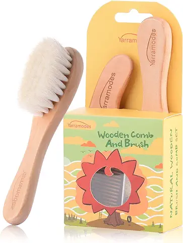 Cepillo de Cabra de Bebé y Conjunto de Peine para Recién Nacidos y Niños Pequeños | Cepillo Seguro Ecológico | Peine de Madera Natural | Cerdas Suaves para el Casquillo de la cuna  